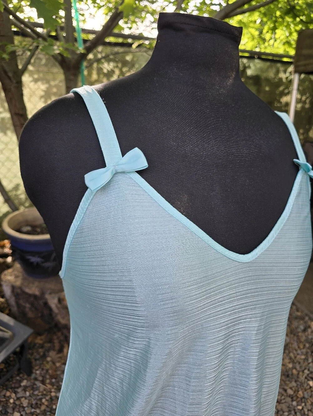 Vtg 80's Aqua Blue Slip Dress Bow Straps   Coquette Soft Girl Retro Fairycore - Picture 2 of 8
